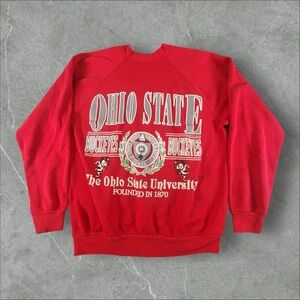 Vintage Ohio State University Sweater Mens Large Red 90s Crewneck Flock Buckeyes